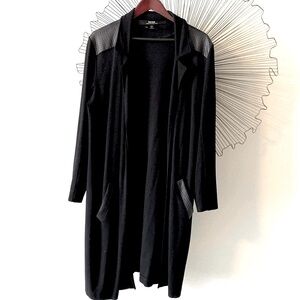 Kensie Black Open Front Duster Faux Leather Trim With Pockets Size XL